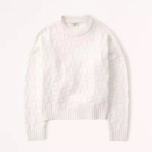 Abercrombie Chenille Checkerboard Crew Sweater White Size small